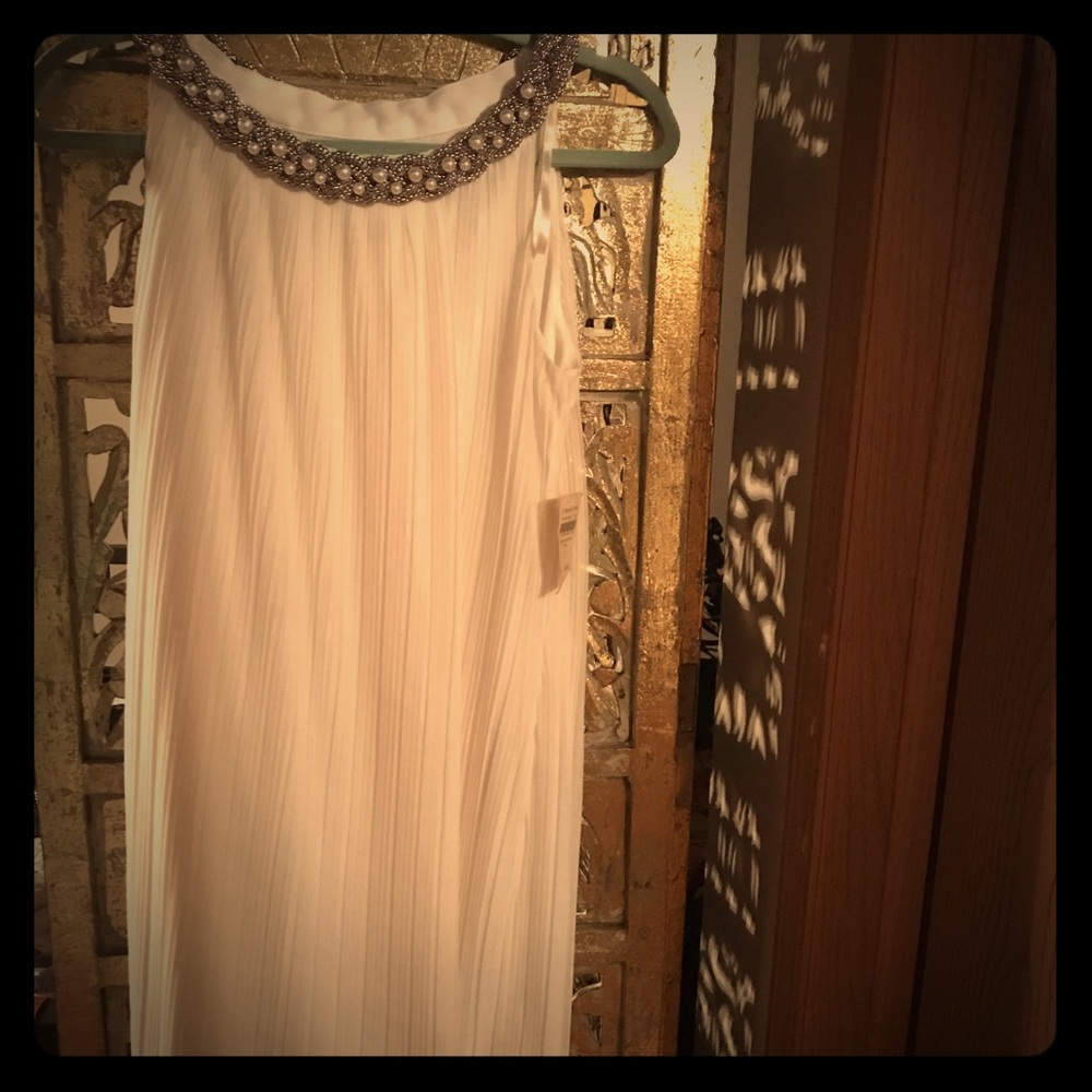 New Flowing White Dress with Pearls- Unique!